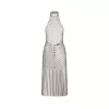 VESTIDO DE CÓCTEL CON CUELLO HALTER Y BORDADO DE RED DE CORDÓN CON FLECOS VESTIDO DE CÓCTEL CON CUELLO HALTER Y BORDADO DE RED DE CORDÓN CON FLECOS
